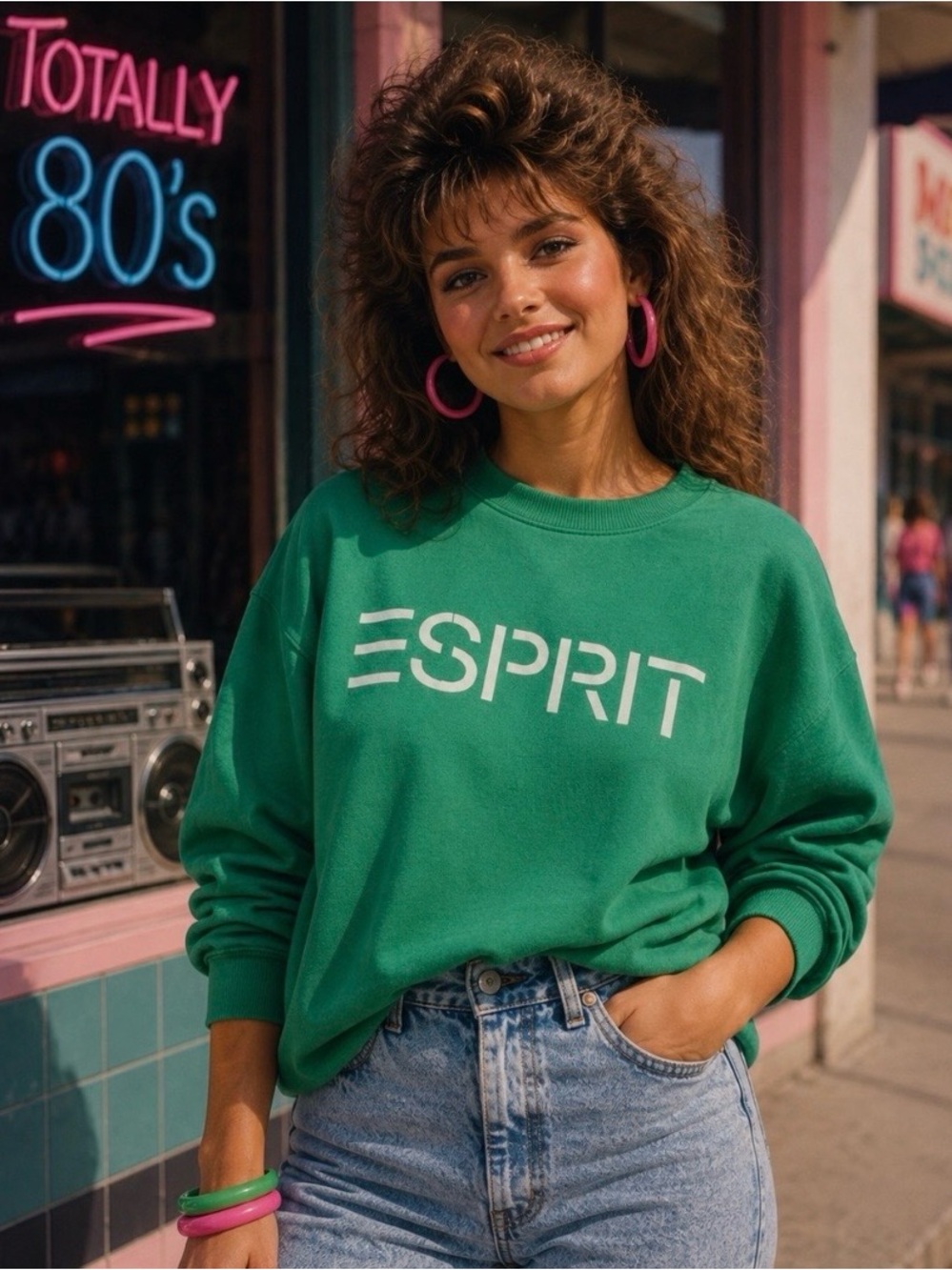 NWT Esprit Green Logo Sweatshirt - Crewneck Pullover Size Medium